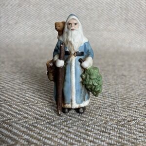 Blue 3" Santa Figurine Enesco Toys Christmas Tree Porcelain